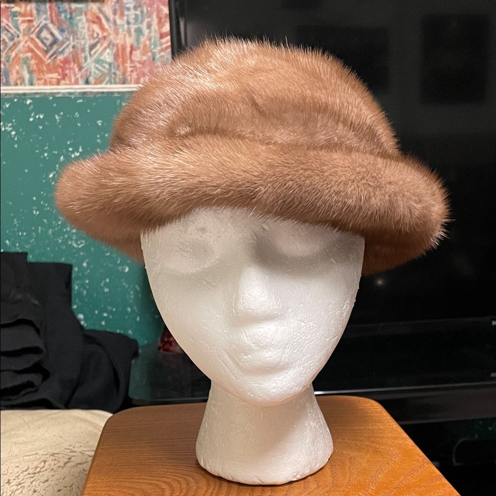Vintage blonde mink real Fur Hat for Women